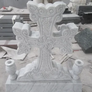 carrara white marble cross with totem